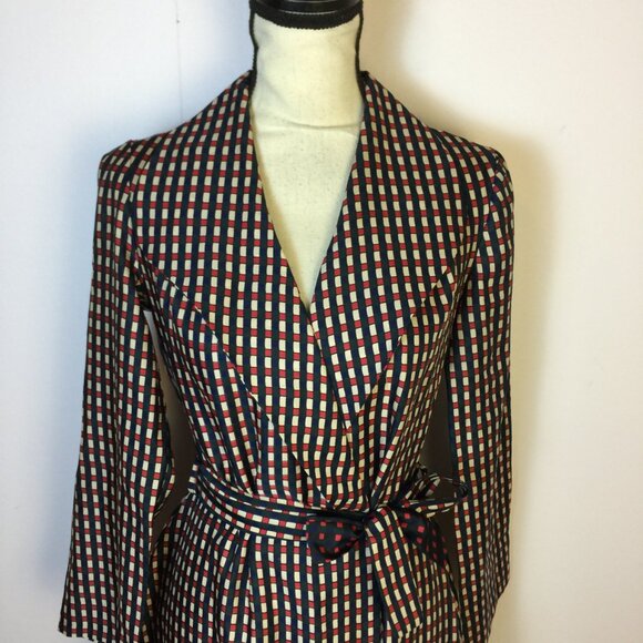 Claudette Italy Maxi Wrap Dress IT44 US8 UK12 Womans Red Blue Plaid Feminine Vtg - Picture 2 of 16